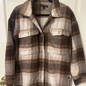 Banana Republic Brown and Cream Plaid Utility Jacket